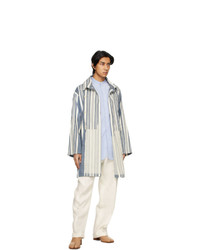 Maison Margiela Blue And White Linen Stripe Coat