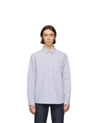 White and Blue Vertical Striped Seersucker Long Sleeve Shirt