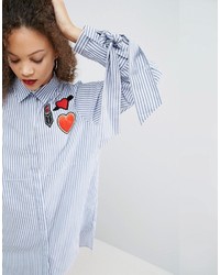 Asos Petite Petite Stripe Shirt Dress With Oversized Cuff Badges