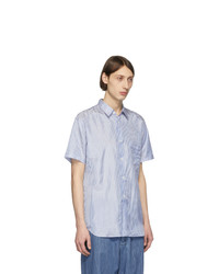 Comme Des Garcons SHIRT Blue And White Striped Cupro Short Sleeve Shirt