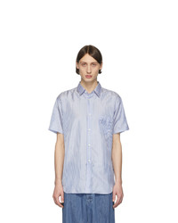Comme Des Garcons SHIRT Blue And White Striped Cupro Short Sleeve Shirt