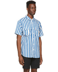 Levi's Blue White Striped Two Pocket Relaxed Safari Short Sleeve Shirt