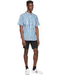 Levi's Blue White Striped Two Pocket Relaxed Safari Short Sleeve Shirt