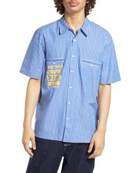 DAILY PAPE R Masin Stripe Short Sleeve Button Up Shirt In Bluewhite Stripe At Nordstrom