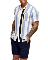 Topman Slim Fit Stripe Short Sleeve Button Up Camp Shirt