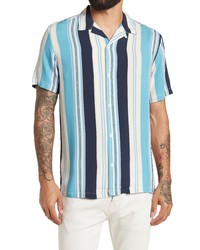Topman Stripe Short Sleeve Button Up Camp Shirt In Navy Multi At Nordstrom
