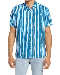 Topman Watercolor Stripe Short Sleeve Button Up Shirt
