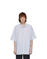 Juun.J White And Blue Poplin Striped Short Sleeve Shirt