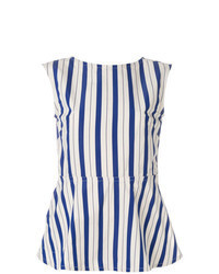 White and Blue Vertical Striped Sleeveless Top