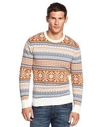 White and Brown Crew-neck Sweater