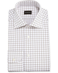 Ermenegildo Zegna Big Box Check Woven Dress Shirt Whitebrown, $445