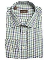 Harrison Brown And Green Gingham Check Cotton Dress Shirt