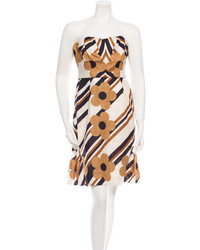White and Brown Print Party Dress