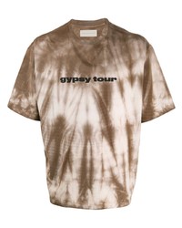White and Brown Tie-Dye Crew-neck T-shirt