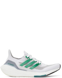 adidas Originals White Green Ultraboost 21 Sneakers
