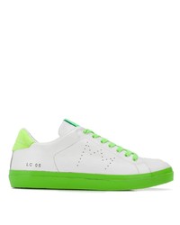 White and Green Canvas Low Top Sneakers