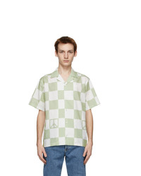 White and Green Check Short Sleeve Shirt