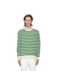 White and Green Crew-neck Sweater