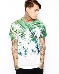White and Green Crew-neck T-shirt