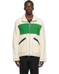 White and Green Fleece Zip Sweater