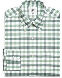 White and Green Gingham Long Sleeve Shirt