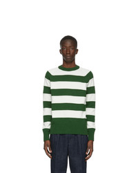 AMI Alexandre Mattiussi Green And White Striped Rugby Sweater
