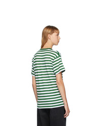 Acne Studios Green And White Classic Fit Striped T Shirt