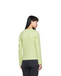 Comme Des Garcons Play Green And White Striped Heart Patch Long Sleeve T Shirt