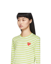 Comme Des Garcons Play Green And White Striped Heart Patch Long Sleeve T Shirt