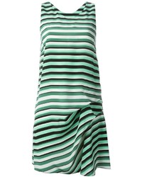 White and Green Horizontal Striped Shift Dress