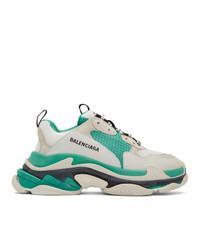 White and Green Leather Athletic Shoes
