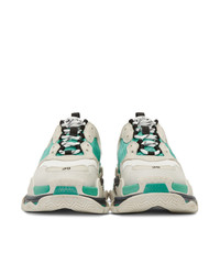 Balenciaga White And Green Triple S Sneakers