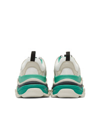 Balenciaga White And Green Triple S Sneakers