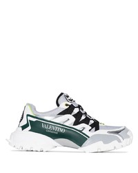 Valentino White Silver And Green Garavani Climber Sneakers