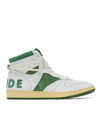 Rhude White And Green Bball Hi Sneakers