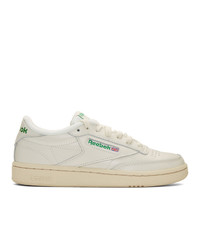 White and Green Leather Low Top Sneakers