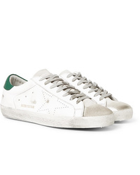 golden goose superstar distressed leather and suede sneakers