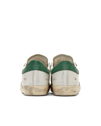 Golden Goose White And Green Glittered Sneakers