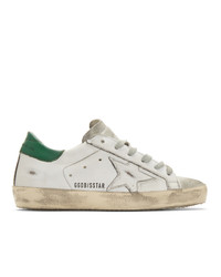 Golden Goose White And Green Glittered Sneakers
