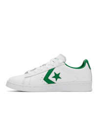 Converse White And Green Leather Pro Og Sneakers