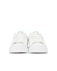 Dolce And Gabbana White And Green Lettering Portofino Sneakers