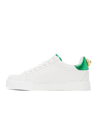 Dolce And Gabbana White And Green Lettering Portofino Sneakers