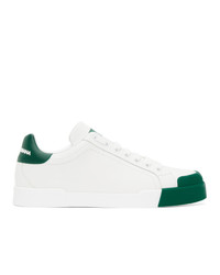 Dolce and Gabbana White And Green Portofino Sneakers