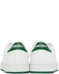 Kenzo White Green Leather Kourt K Logo Sneakers