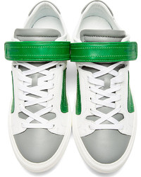 Pierre Hardy White Green Trimmed Leather Low Top Sneakers