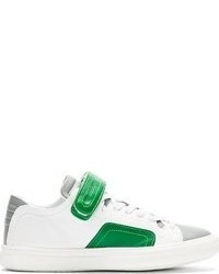 Pierre Hardy White Green Trimmed Leather Low Top Sneakers