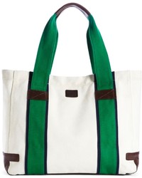 White and Green Leather Tote Bag