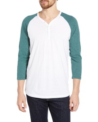 White and Green Long Sleeve Henley Shirt