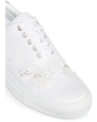 Mother of Pearl Floral Embroidery Satin Sneakers