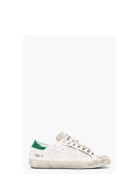 Golden Goose White And Green Leather Distressed Superstar Sneakers